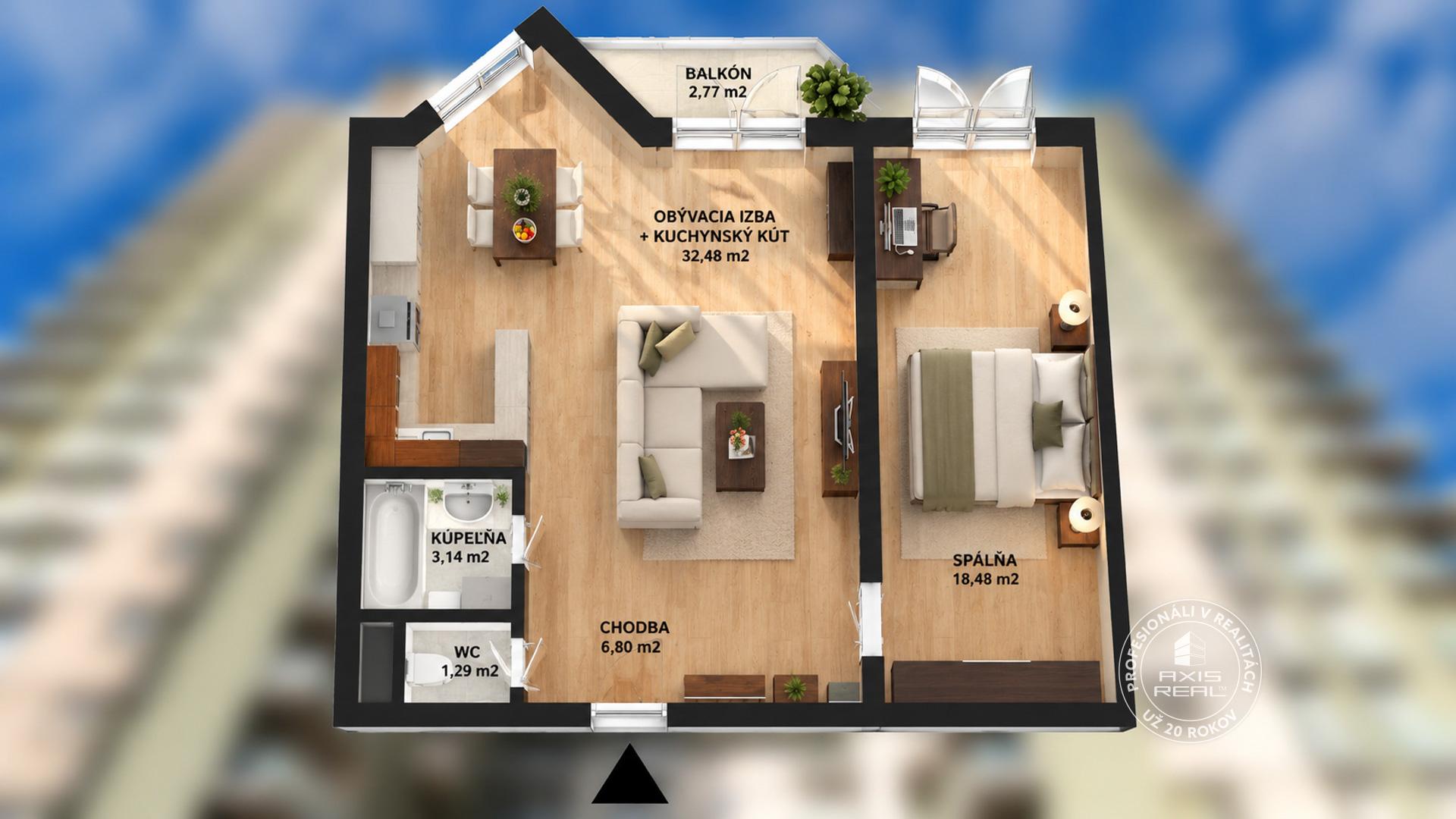  Priestranný 2-izbový byt 65 m², DVE VEŽE, Bosákova 