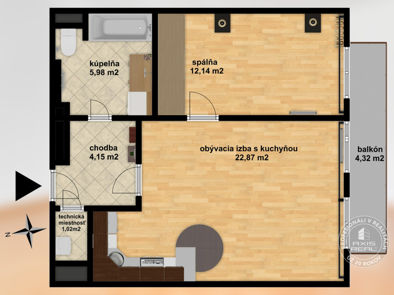  Pekný 2-izbový byt (54 m2) s BALKÓNOM v NOVOSTAVBE