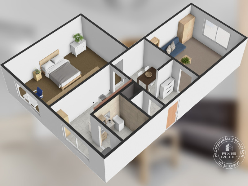  Zariadený 2-izbový byt, DVE NEPRIECHODNÉ IZBY, OC RETRO