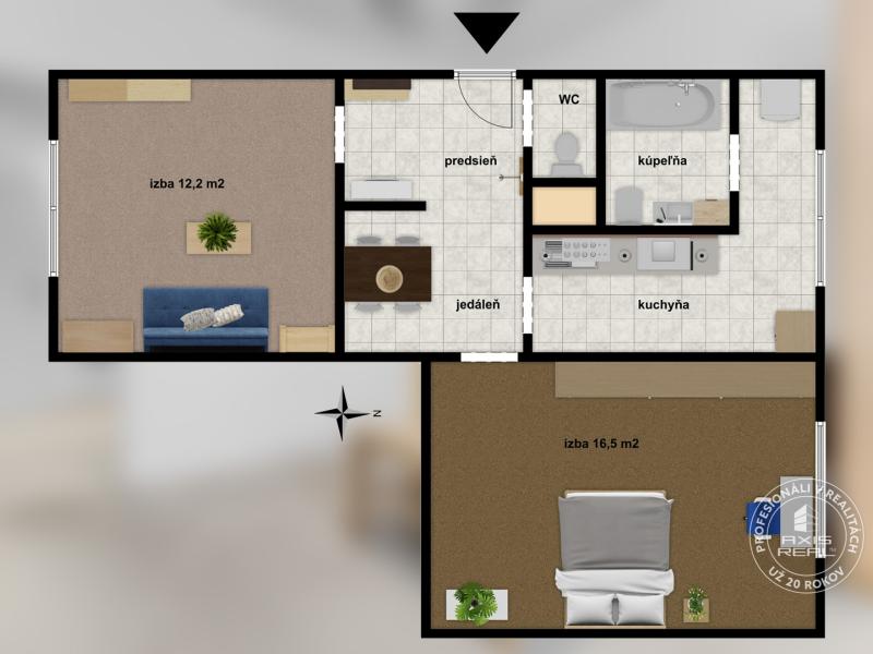  Zariadený 2-izbový byt, DVE NEPRIECHODNÉ IZBY, OC RETRO