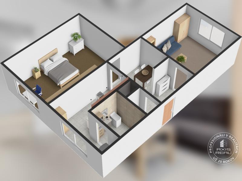  Zariadený 2-izbový byt, DVE NEPRIECHODNÉ IZBY, OC RETRO