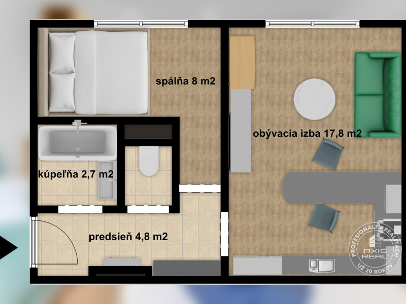  Zariadený 1,5-izbový byt, samostatná spálňa, Hronská 