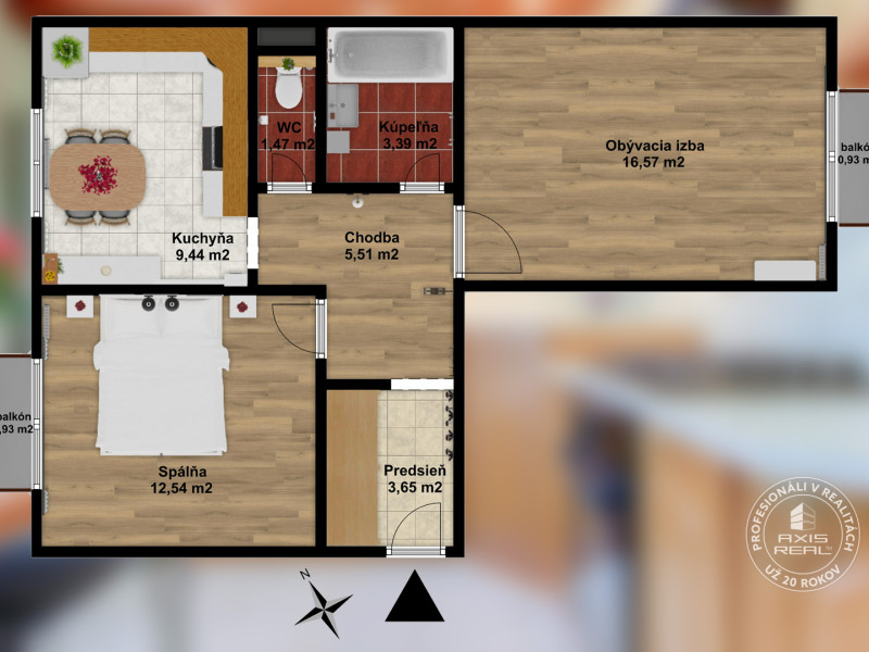  Pekný 2-izbový byt s DVOMI BALKÓNMI a KLIMATIZÁCIOU