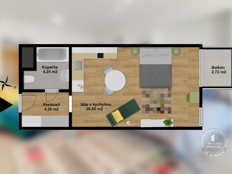  New 1-room apartment with a BALCONY and PARKING
