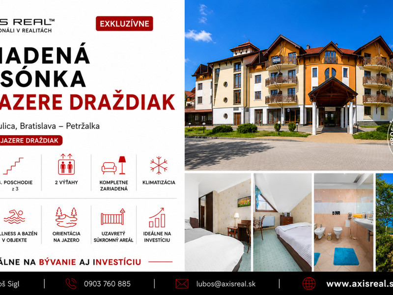  ZARIADENÁ garsónka na brehu jazera Draždiak s parkovaním