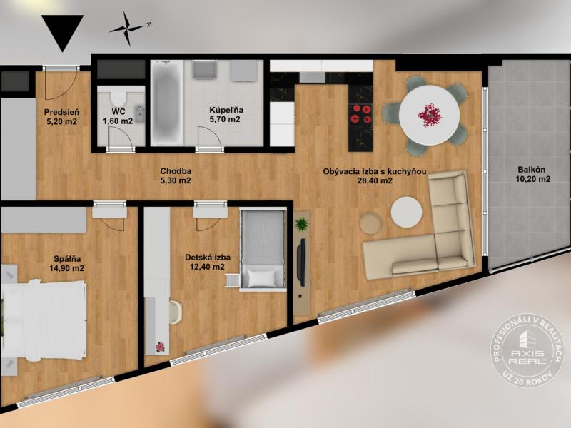   Nový 3-izbový byt s KLIMATIZÁCIOU, BALKÓNOM a PARKOVANÍM